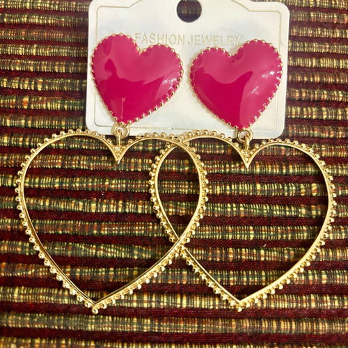 Large heart earrings new pink and gold