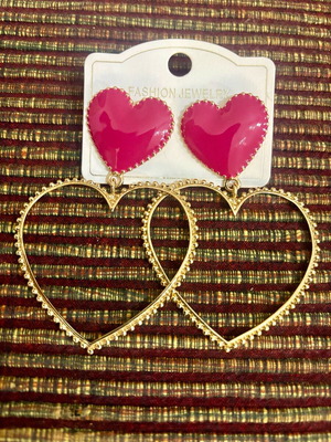 Large heart earrings new pink and gold