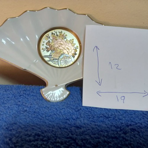 Chokin Plate Limited Edition 24KT Gold Fan Shape used, Japan