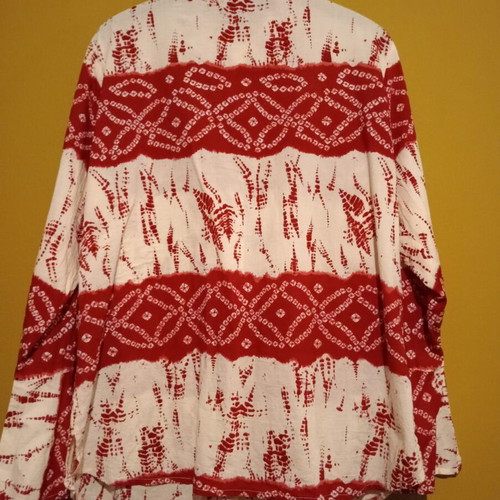 Long-sleeve thin cotton shirt, UK 18, red and cream