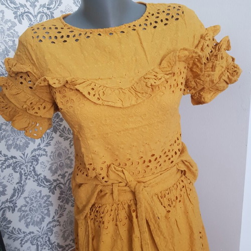 Women's cotton set blouse with skirt like new, mustard color, size XS