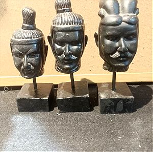 Ξύλινα αγαλματάκια σκαλιστές κεφαλές Σαμουράϊ
