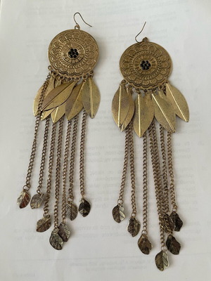 Boho Statement Earrings with Leaves and Long Chains used