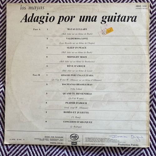 Adagio por una guitarra Los Mayas vinyl used, classical music