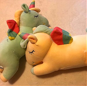 2 Λούτρινα  γαϊδουράκια  μονόκεροι κίτρινο & πρασινο, 2 yellow & green unicorn plush donkeys