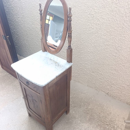 Antique Lavomano Dressing Table with Marble Top and Oval Mirror used