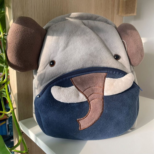 Kakoo Kids Plush Elephant Backpack like new, grey and blue
