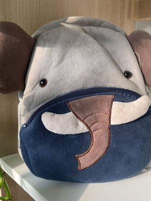 Kakoo Kids Plush Elephant Backpack like new, grey and blue