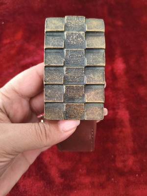 Vintage brown belt with large geometric buckle used