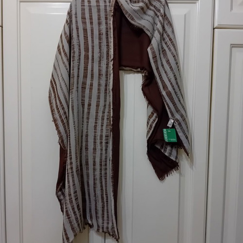 Achilleas Woven Scarf new, reversible with fringes, beige and brown