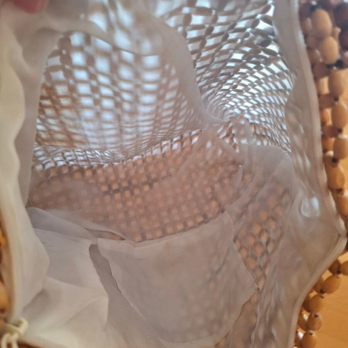 Handmade shoulder bag with natural wooden beads, used