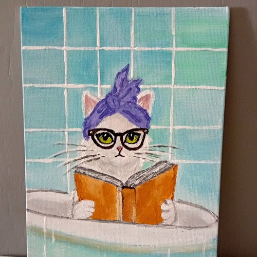 Cat in the bathroom acrylic painting on canvas