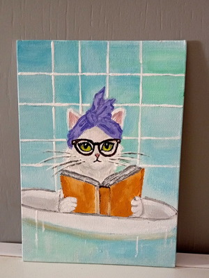 Cat in the bathroom acrylic painting on canvas
