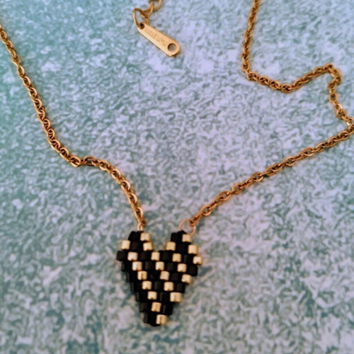 Steel heart necklace black gold made to order miyuki