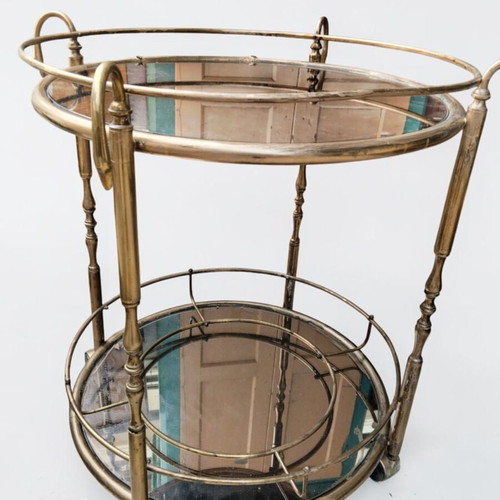 Vintage brass bar trolley with swan finials, used
