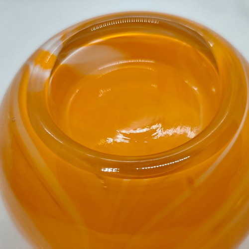 Orange glass tealight holder used, mini vase or candleholder