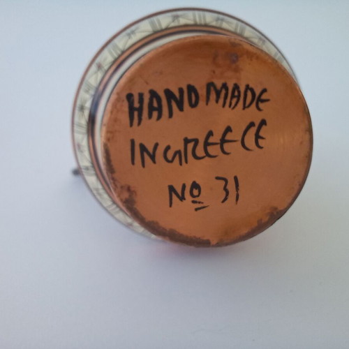 Set of 5 old copper amphora miniatures like new, handmade Greek