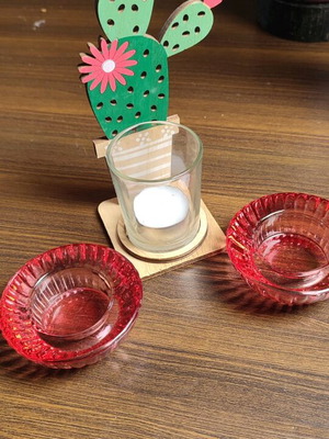 Cactus Summer decoration set like new with 3 candles
