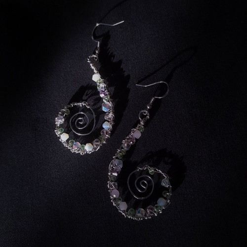 Spiral earrings with crystals and 925 silver made to order