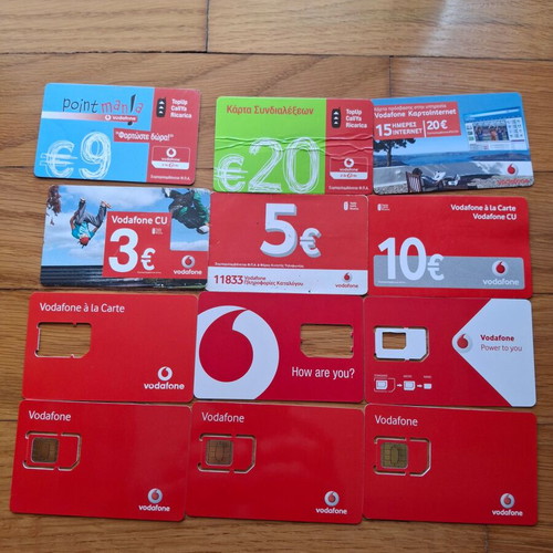 Mobile phone cards used, pack of 93, Tim-Telestet-Wind-Cosmote-Q-Telecom-Vodafone