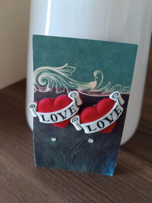 Rockabilly stud earrings with red velour heart and plastic Love like new