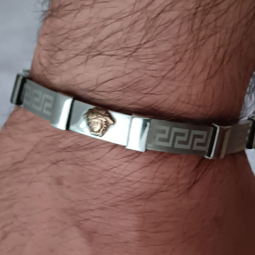Steel bracelet with Meander and Medusa design Versage, like new