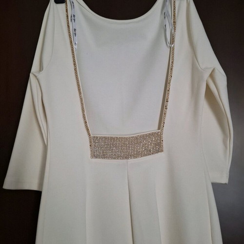 Be You mini evening dress with open back, size S/M, white and gold