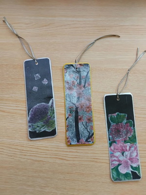 Handmade bookmarks set of 3 new with romantic floral designs