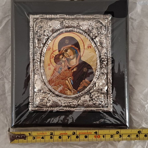 Virgin Mary with Divine Infant silver icon 950, new, Byzantine style