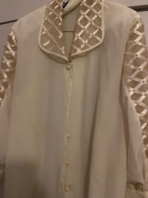 Vintage women's shirt used with pearls, beige, size S