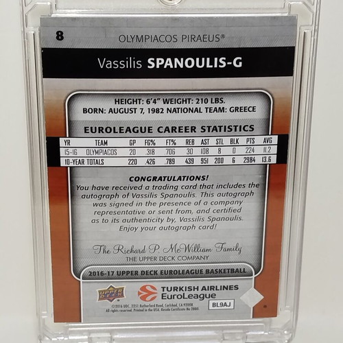 Vassilis Spanoulis 2016-17 Upper Deck Euroleague Basketball autograph card