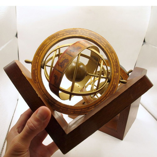 Vintage Italian bookends with armillary spheres globes 1960s–70s