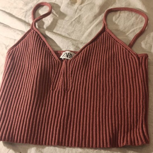 Zara ribbed knit crop top, pink/red, size M