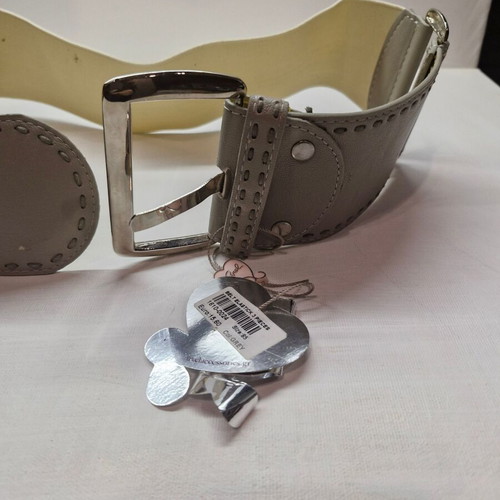 Wide belt used with elastic and silver buckle gray