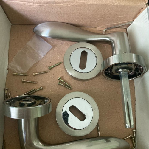 Door handle set like new, satin finish, internal door