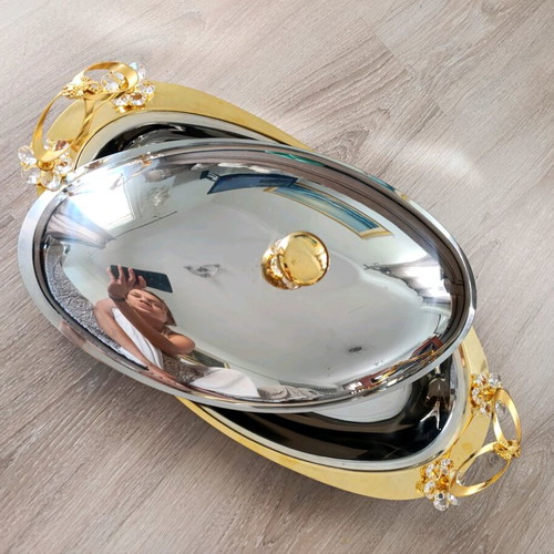 Stainless Steel Oval Serving Platter with Swarovski like new