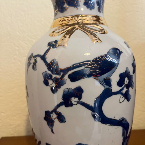 Chinese vase used 19th century hand-painted with birds and flowers