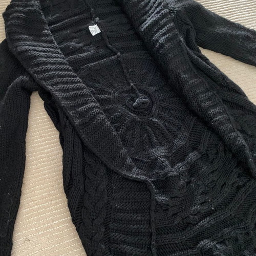 Vintage handmade knitted wool cardigan scarf cape black