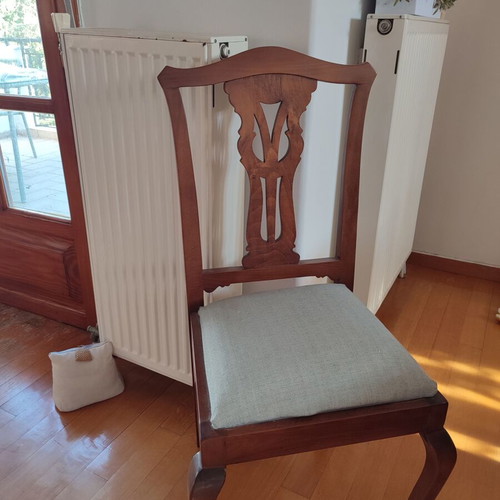 Walnut dining set with storage and 6 chairs