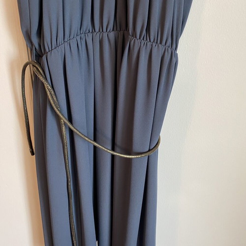 Dress new gray crepe with cutout shoulders and belt