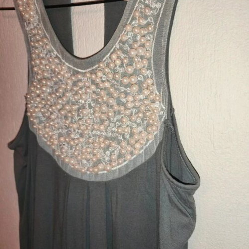 Blouse with pearls like new, gray, size L