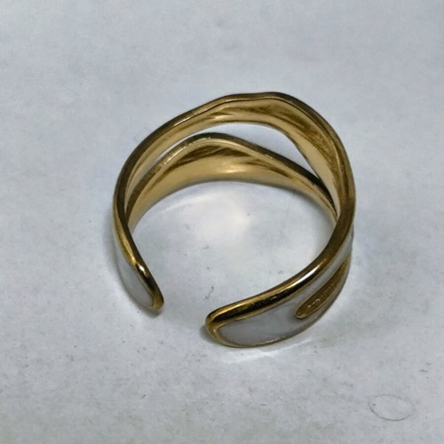 Women's gold and white wave ring new, adjustable minimal design