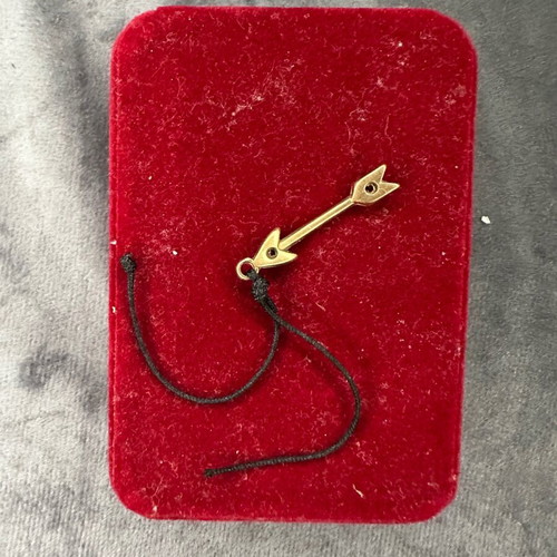 Arrow pendant necklace used with black cord and gold detail