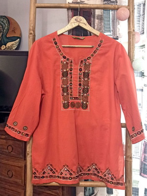 Boho τουνίκ με κέντημα και χάντρες μεταχειρισμένο, πορτοκαλί, μέγεθος L