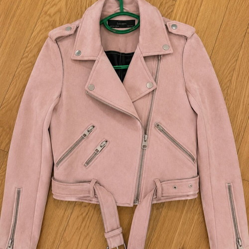 Zara suede biker jacket, pink powder color, XS