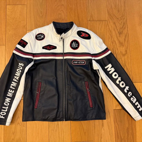 Clockhouse leather jacket used, size L, black and white