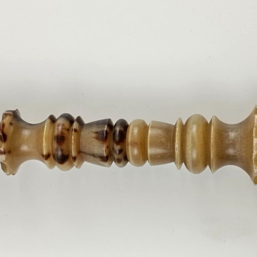 Antique handmade pipe used, horn, bronze and porcelain with deer motif