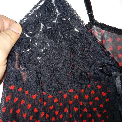 Sexy sheer nightgown black with red polka dots size L like new