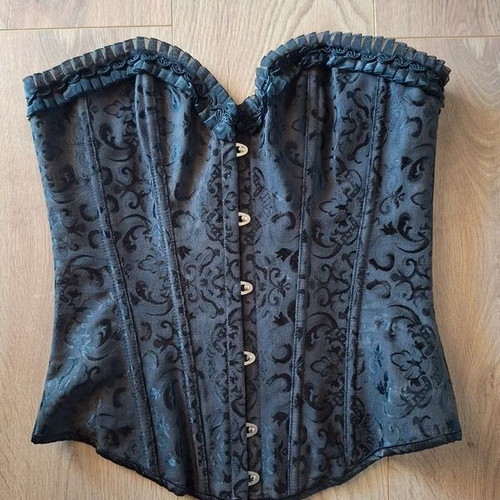 Corset black gothic with lace used, jacquard pattern, boning, size M