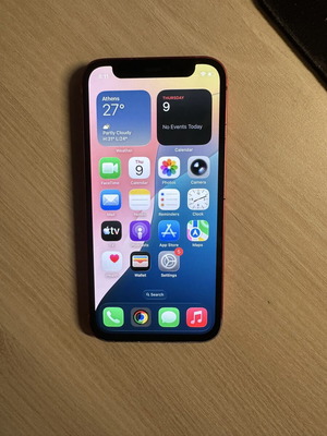 iPhone 12 mini 128GB used, red, aftermarket OLED screen, Face ID issue